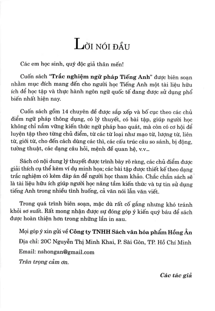 TRẮC NGHIỆM NGỮ PHÁP TIẾNG ANH (Diễn giải chi tiết lý thuyết và bài tập)